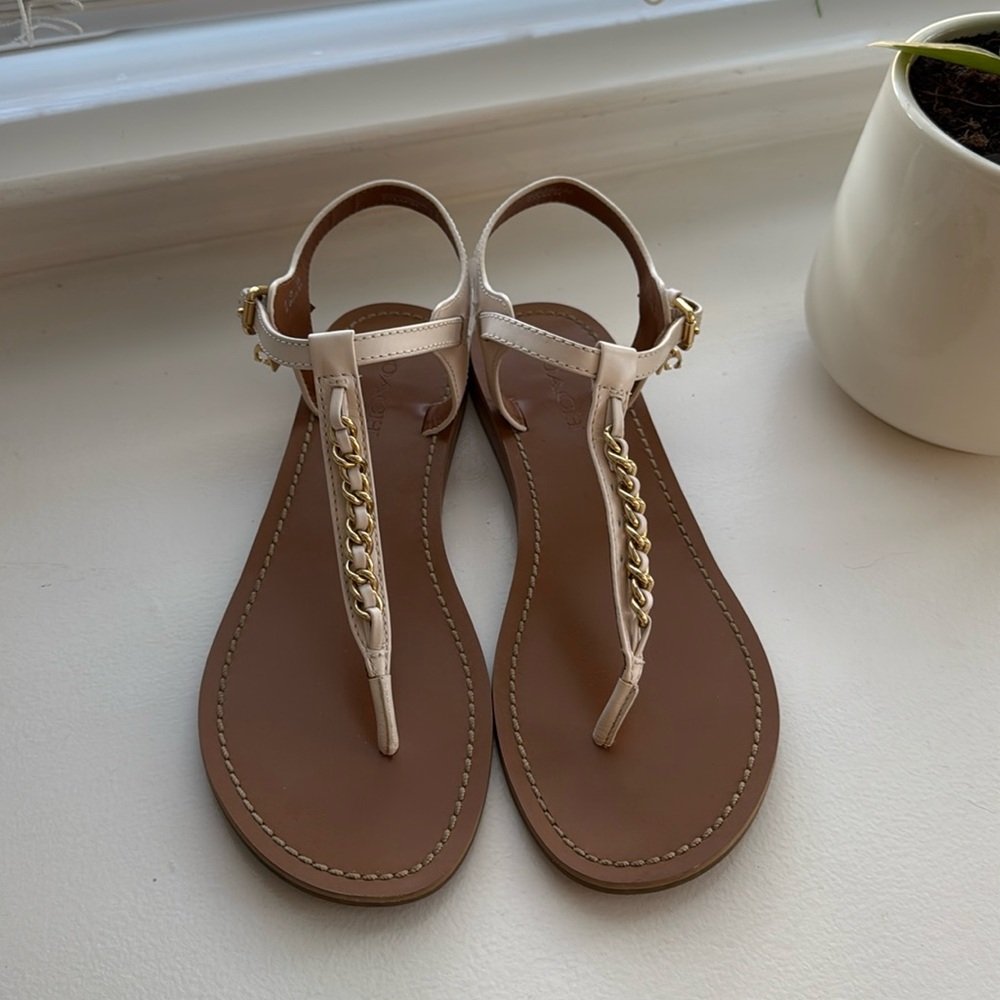 Coach Cream Sandals with Gold Chain Accent